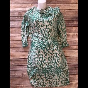 LOFT Green and White Patterned Dress